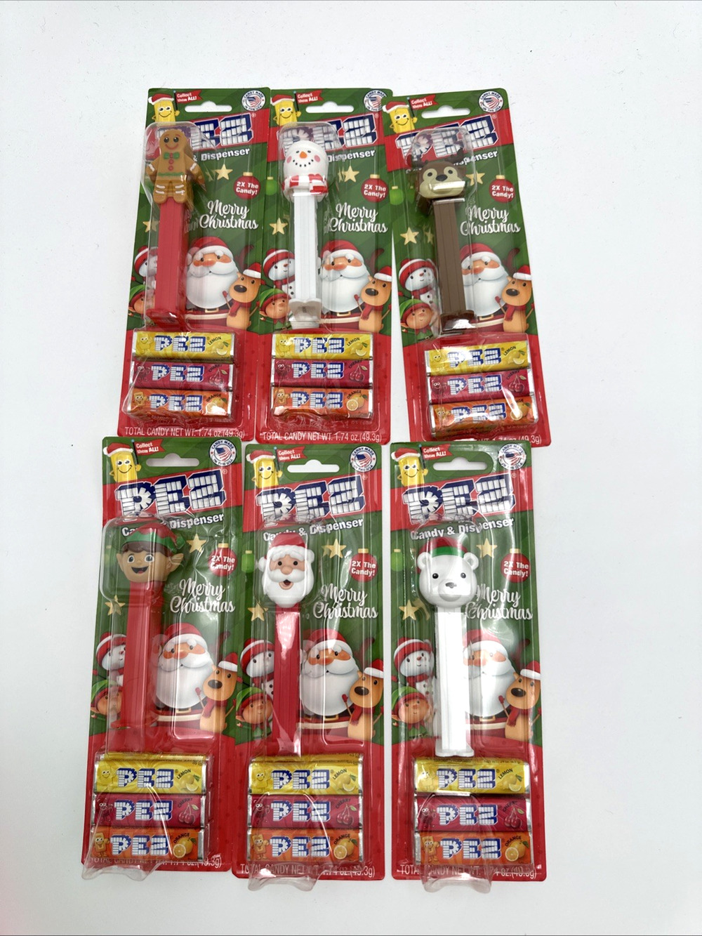 Lot of 6 PEZ Candy Dispenser w 3 PEZ Pk Design Holiday Merry Christmas